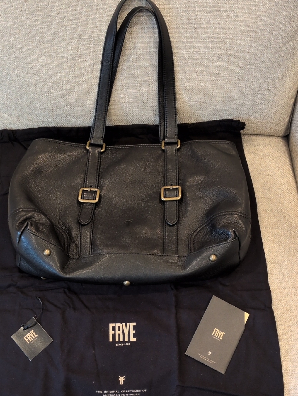 NEW Frye Lily Black Leather Shoulder Tote with Brass Accents